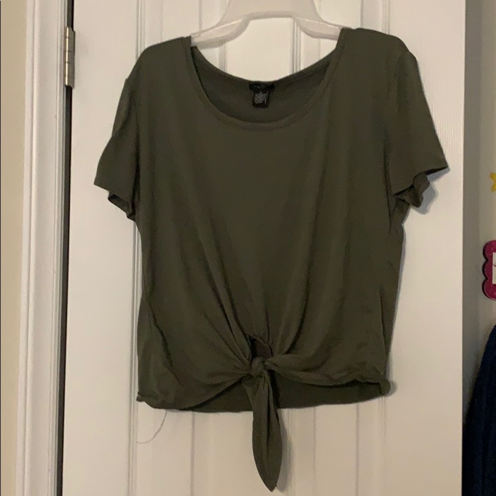 Army Green Tie Front Tee